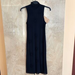 Sleeveless Mock Neck Black Dress with beaded accents by Vivienne Tam Size 0 NWT